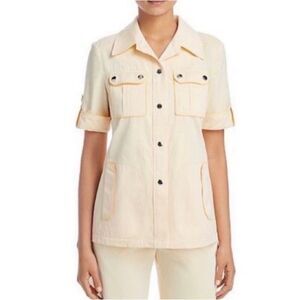 TORY BURCH NWT Iced Lemon Short Sleeve Cotton Twill Safari Shirt 4